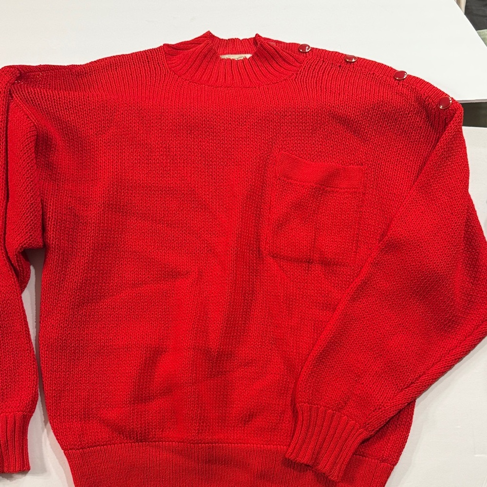 Vintage Selene St. John Red Large knit Jewel Neck Sweater